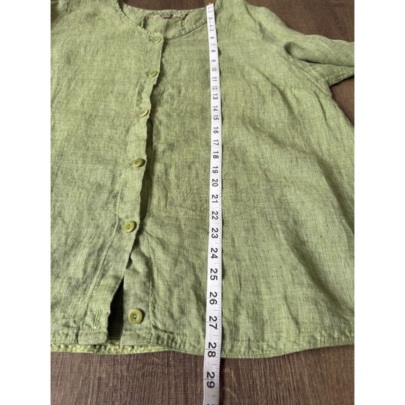 FLAX 1G Green Linen Button Front Top‎ Women 1X Lagenlook Minimalist Casual Artsy - Picture 9 of 15